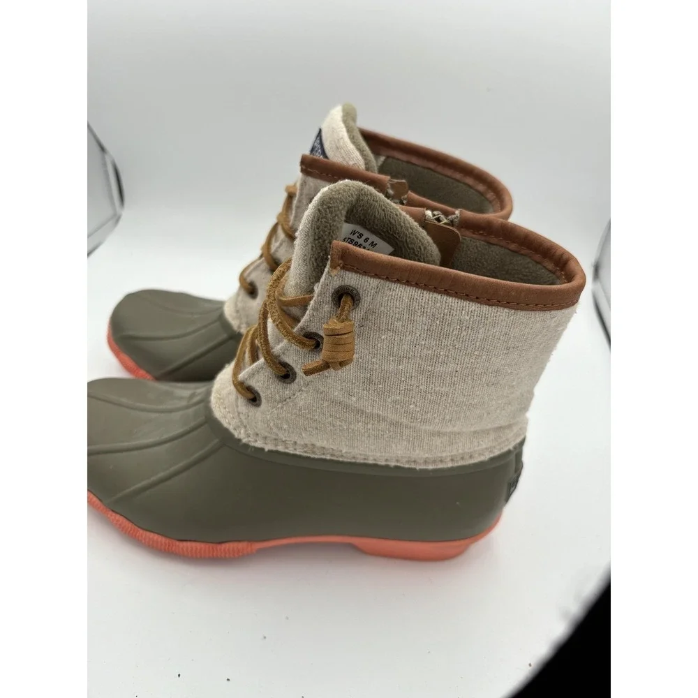 Sperry Boots Womens Size 6 Green Beige Waterproof Duck‎ Rain Ankle STS95346